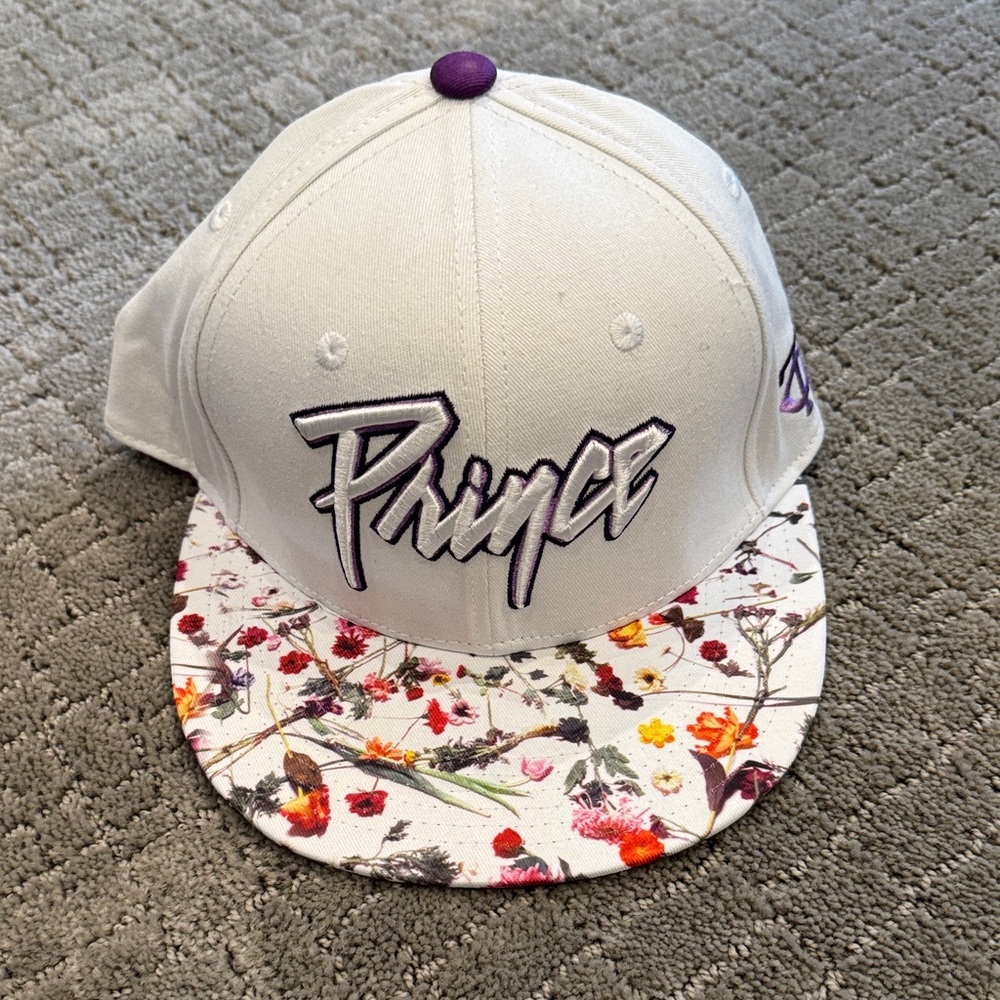 Prince MN Twins, White Floral Snapback Hat with Purple Logo
